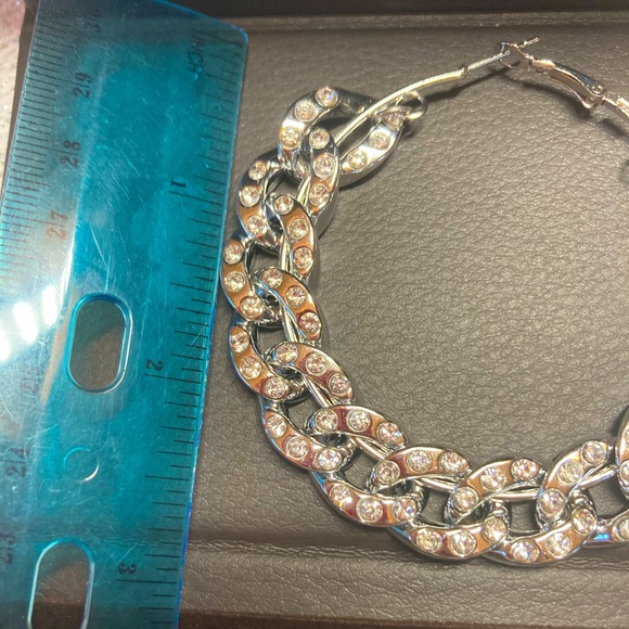 Big Silver Tone Rhinestone Hoop Earrings - Picture 3 of 3